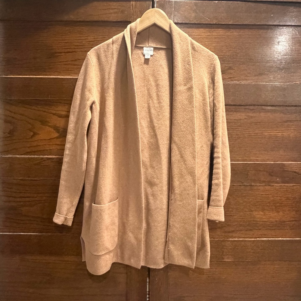 J. Crew XS Chelsea sweater blazer Tan camel Open-Front Cardigan 100% cotton knit - Picture 5 of 14